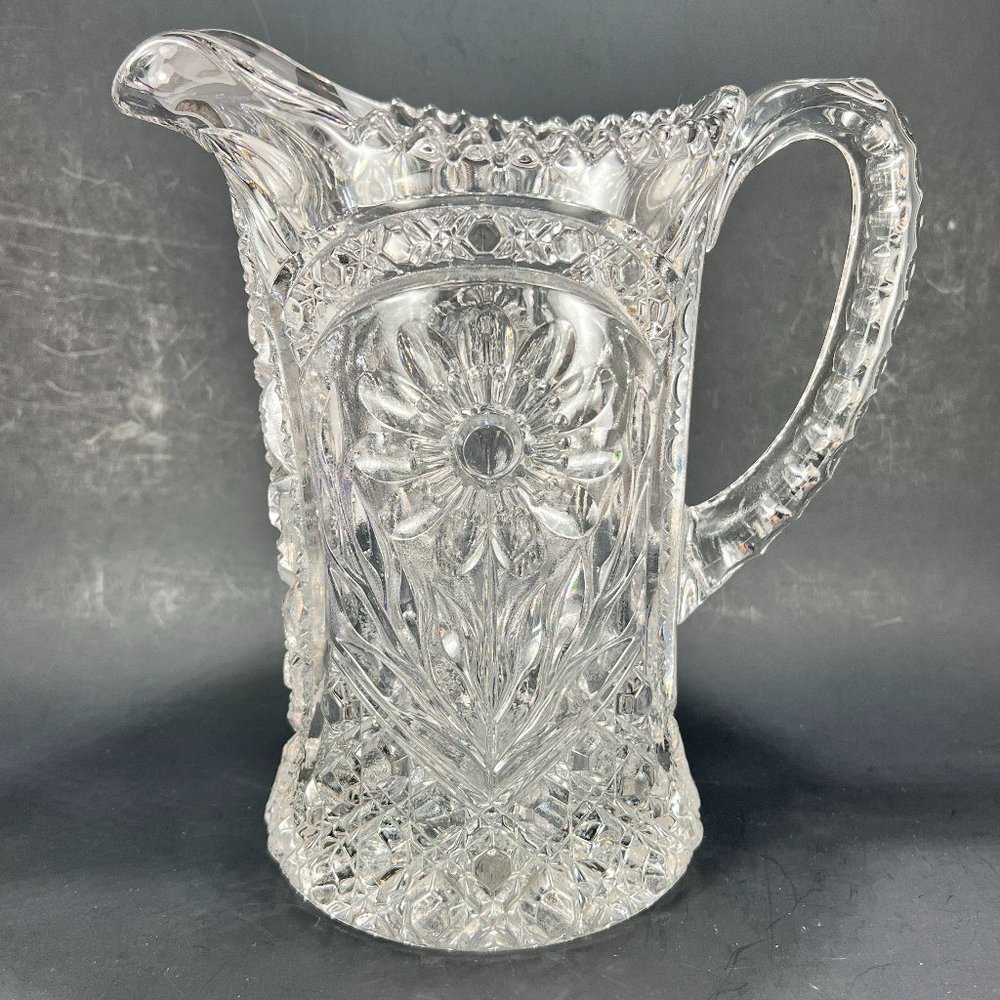Vtg Imperial Glass Pitcher Clear Pressed Glass Ohio 474 Mayflower 48 oz 50s